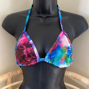 Net triangle rainbow tie-dye bikini top